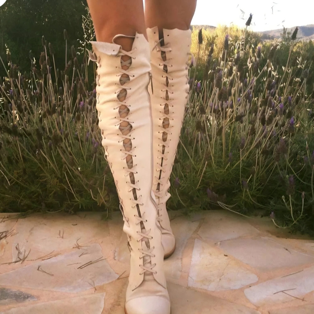 Cream Over the Knee Lace-Up Boots * NOT FREE PEOPLE* GIPSY DHARMA